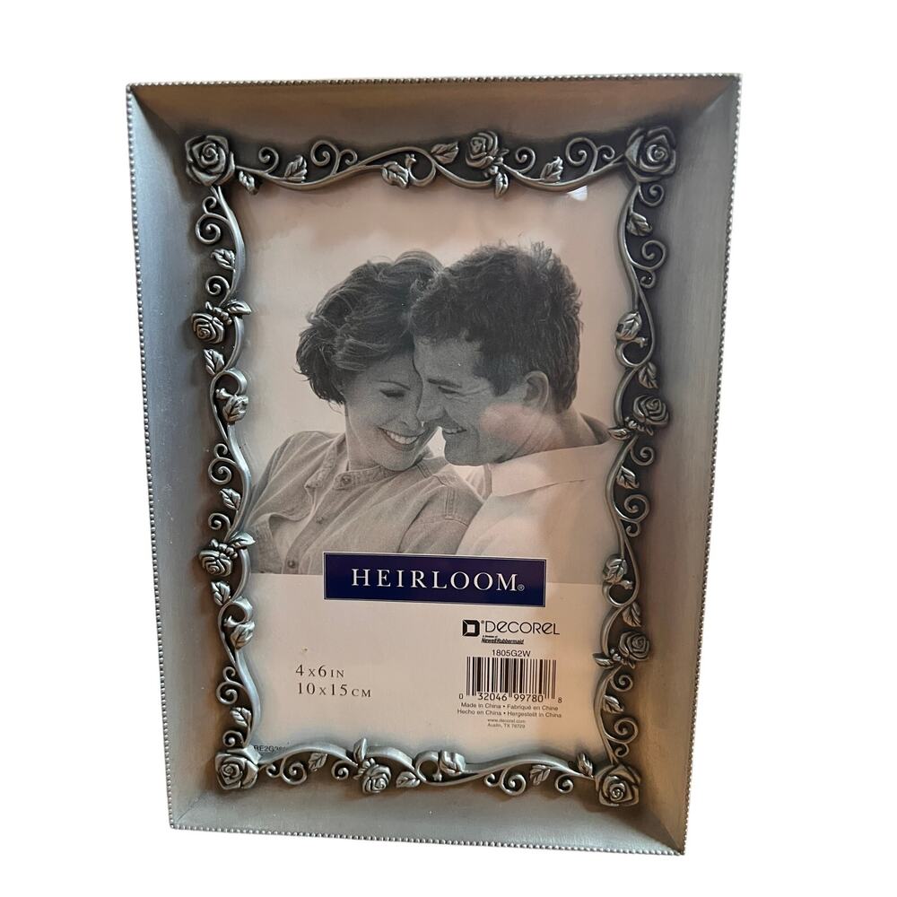 Decorel pewter rose floral detail photo picture frame 4x6 table stand home decor